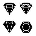 Black diamond silhouette in different angles isolated on a white background, vector illustration Royalty Free Stock Photo